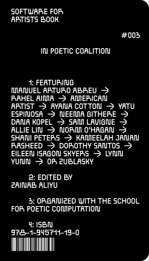 Software for Artists Book 003: In Poetic Coalition
